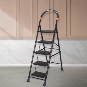 Parasnath 5 Step Foldable Steel Ladder Black – Heavy-Duty Anti-Skid Steps