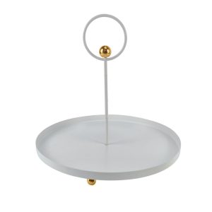 Tray with Handle Round White Metal 25cm