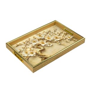 Acrylic Tray Beige with Flower Print 32x22cm