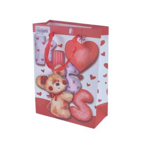 Valentine Gift Bag 17.5x24cm Heart with Teddy
